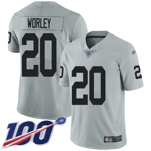 Men Oakland Raiders Limited Silver Daryl Worley Jersey NFL Football 20 100th Season Inverted Legend Jersey